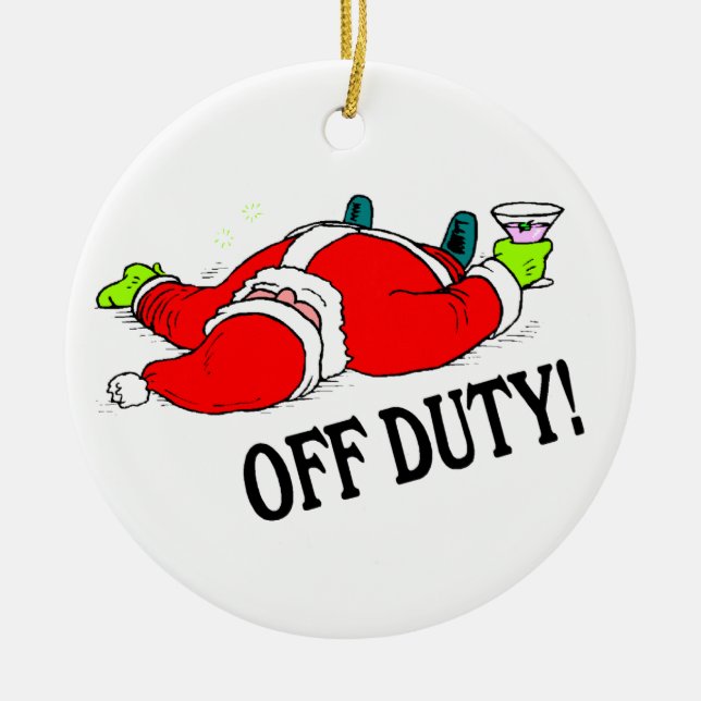 Off Duty Santa Drunk Ceramic Tree Decoration (Front)
