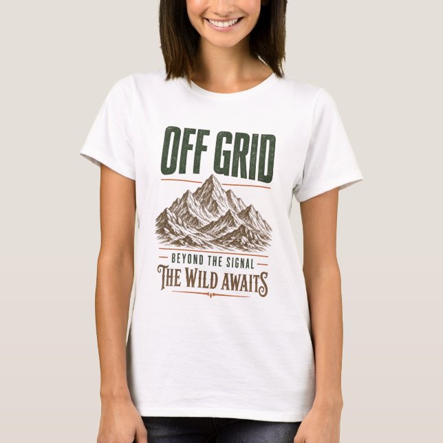 Off Grid Vintage Mountain Design T-Shirt (Front)
