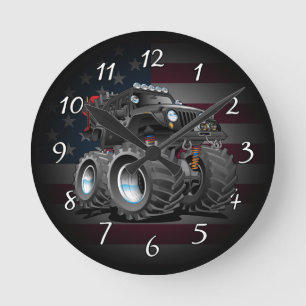 Off road 4x4 cartoon round clock