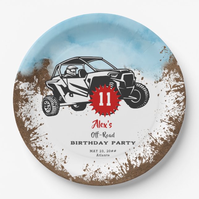 Off Road Adventure ATV Monster Truck Birthday Paper Plate (Front)