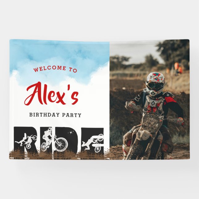 Off Road Adventure Dirtbike Motocross Bday Welcome Banner (Horizontal)