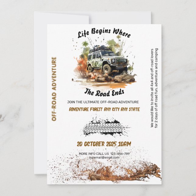 Off-road Car Adventure Invitation (Front)