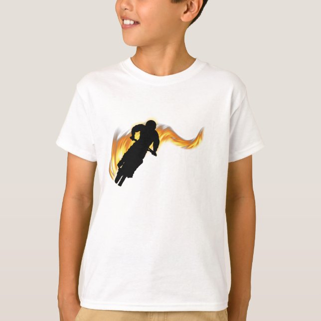 Off Road Dirt Bike with Flames T-Shirt (Front)