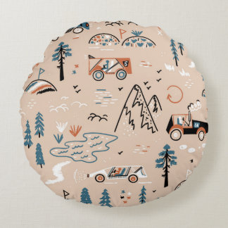Off-road Racing. Mountain Forest Rally. Toy Car Ra Round Cushion