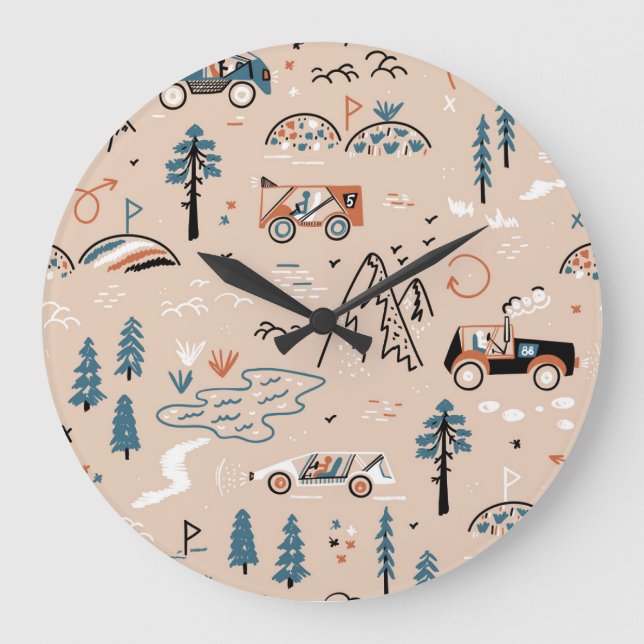Off-road racing, vintage seamless. large clock (Front)
