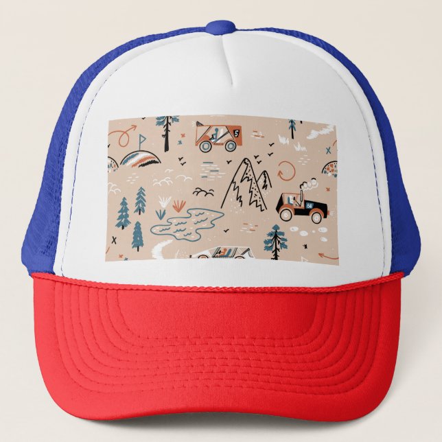 Off-road racing, vintage seamless. trucker hat (Front)