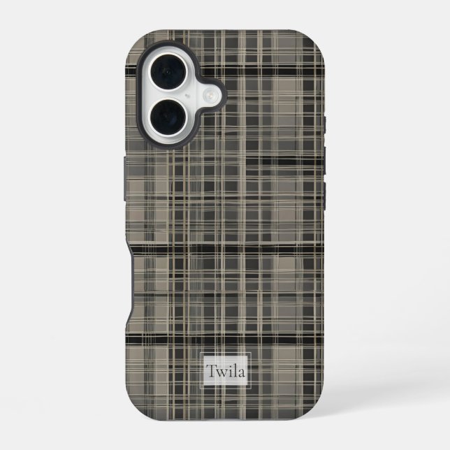 Off-set Modern Plaid Grey iPhone 16 Case (Back)