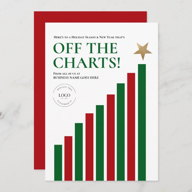 Off the charts Happy New Year Green red Finance Holiday Card (Front/Back)
