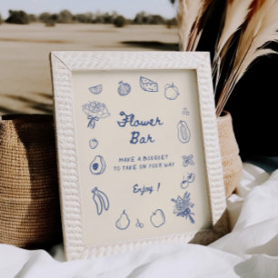 Off The Market Blue Hand Drawn Flower Bar Poster
