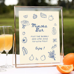 Off The Market Blue Hand Drawn Mimosa Bar Poster