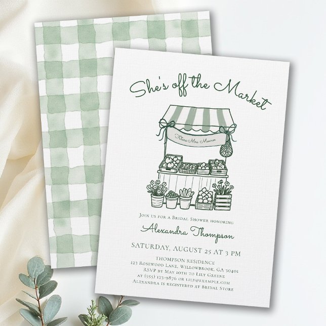 Off the Market Farmers Green Modern Bridal Shower Invitation (off the market bridal shower invitation green sage farmers stand hand drawn modern elegant chic)