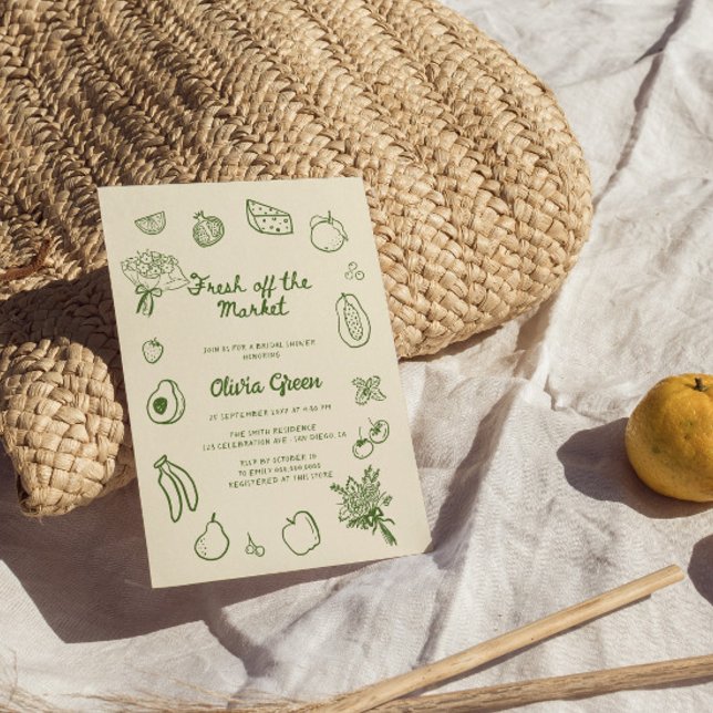 Off The Market Green Hand Drawn Bridal Shower Invitation (Creator Uploaded)