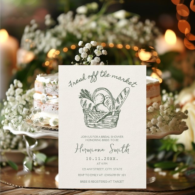 Off the Market Hand-drawn Green Bridal Shower Invitation (Fresh off the market green hand drawn bridal shower invitation)