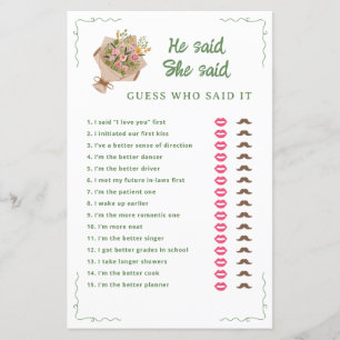 Off The Market He Said She Said Bridal Shower Game