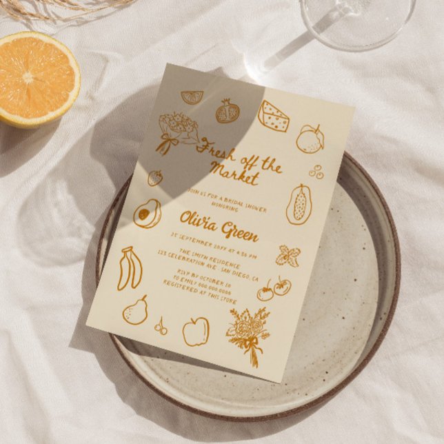 Off The Market Orange Hand Drawn Bridal Shower Invitation (Creator Uploaded)