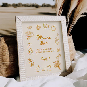 Off The Market Orange Hand Drawn Flower Bar Poster