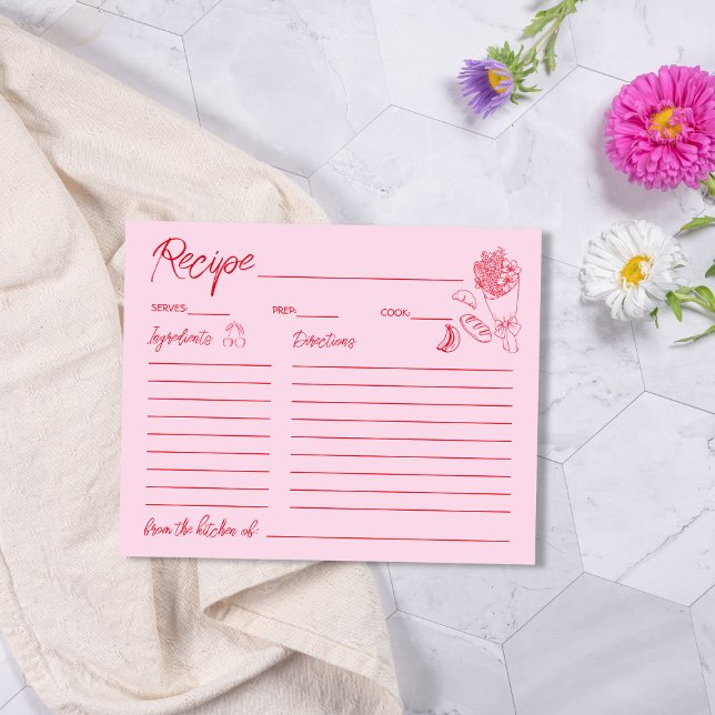 Off The Market Pink Red Bridal Shower Recipe Card (Off The Market Pink Red Bridal Shower Recipe Card)
