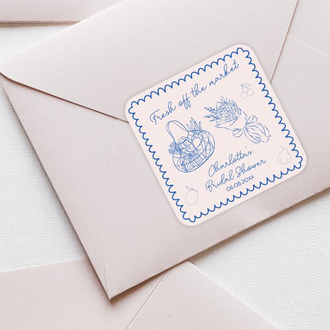 Off The Market Whimsical Hand Drawn Bridal Shower Square Sticker (Off The Market Whimsical Hand Drawn Bridal Shower Square Sticker)