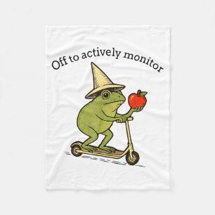 Off to actively monitor frog weirdcore meme saying fleece blanket