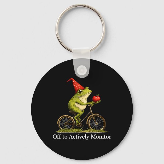 Off to Actively Monitor Funny Frog Cycling Teacher Key Ring (Front)