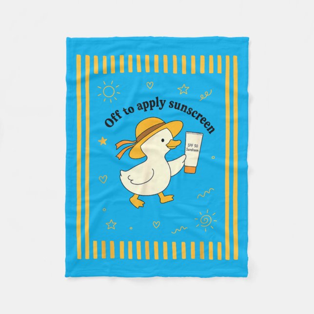 Off to Apply Sunscreen Duck Summer Beach Vacation Fleece Blanket (Front)