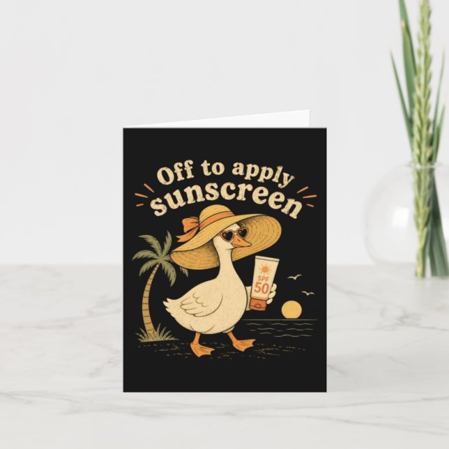 Off To Apply Sunscreen Goose Summer Beach Vacation Card (Front)