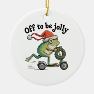 Off To Be Jolly – Christmas Frog on Scooter Ceramic Tree Decoration