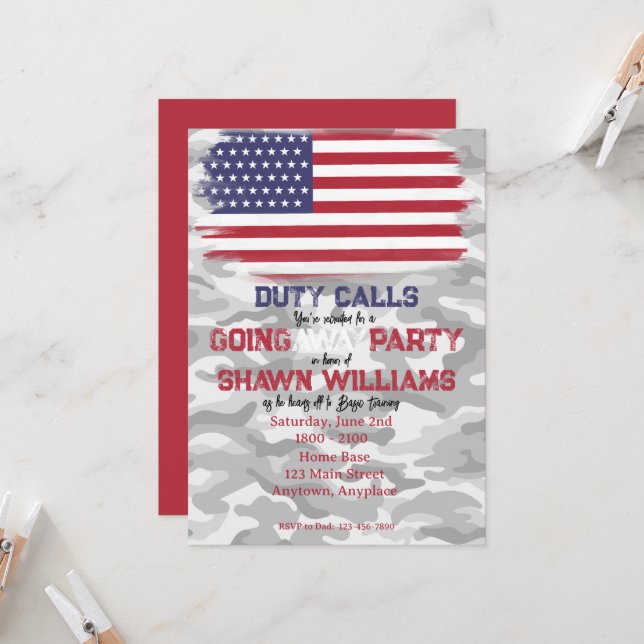Off to Bootcamp Basic Training Party Invitation (Front/Back In Situ)