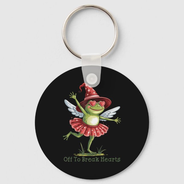 Off To Break Hearts Funny Frog Valentines Women Gi Key Ring (Front)