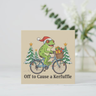Off To Cause A Kerfuffle Frog Christmas Funny Meme Holiday Card