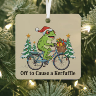 Off To Cause A Kerfuffle Frog Christmas Funny Meme Metal Tree Decoration