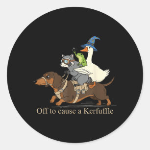 Off to Cause A Kerfuffle Frog Racoon Goose Riding Classic Round Sticker