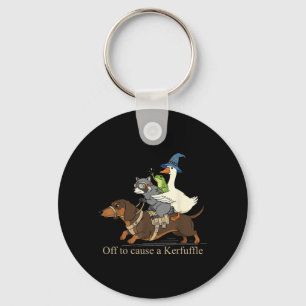 Off to Cause A Kerfuffle Frog Racoon Goose Riding Key Ring