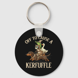 Off to Cause A Kerfuffle Frog Racoon Goose Riding Key Ring