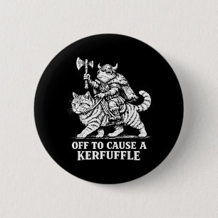 Off to Cause A Kerfuffle Frog Riding Cat Mediaeval 6 Cm Round Badge