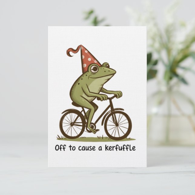 Off to Cause a Kerfuffle Frog Sarcastic Funny  Invitation (Standing Front)