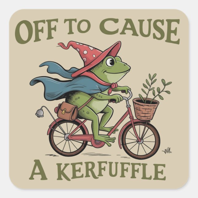 Off to Cause a Kerfuffle Frog Sarcastic Funny Meme Square Sticker (Front)