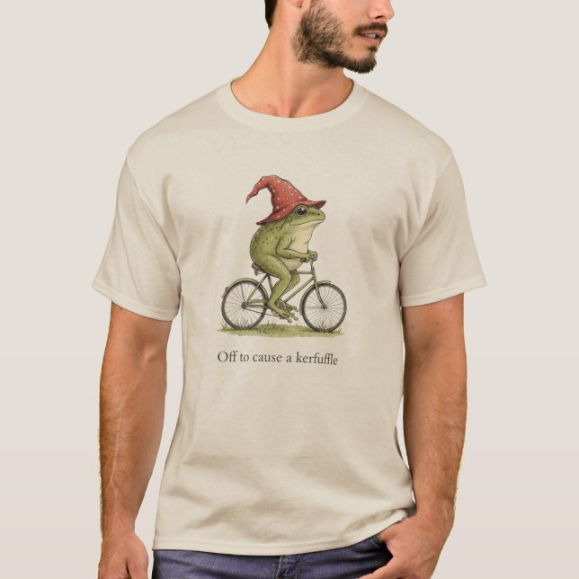 Off to Cause a Kerfuffle Frog Sarcastic Funny Meme T-Shirt (Front)