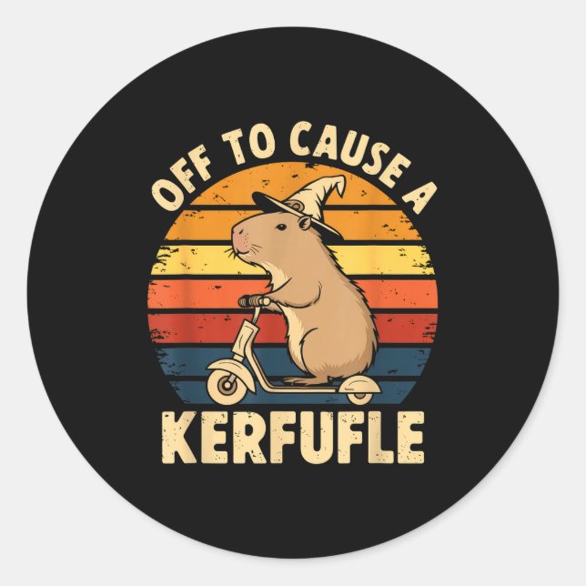 Off to cause a kerfuffle funny capybara joke meme  classic round sticker (Front)