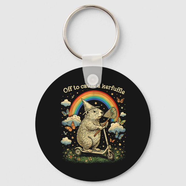Off to Cause A Kerfuffle Funny Capybara Scooter Key Ring (Front)