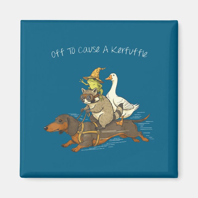 Off to cause a kerfuffle funny dachshund frog magnet (Front)