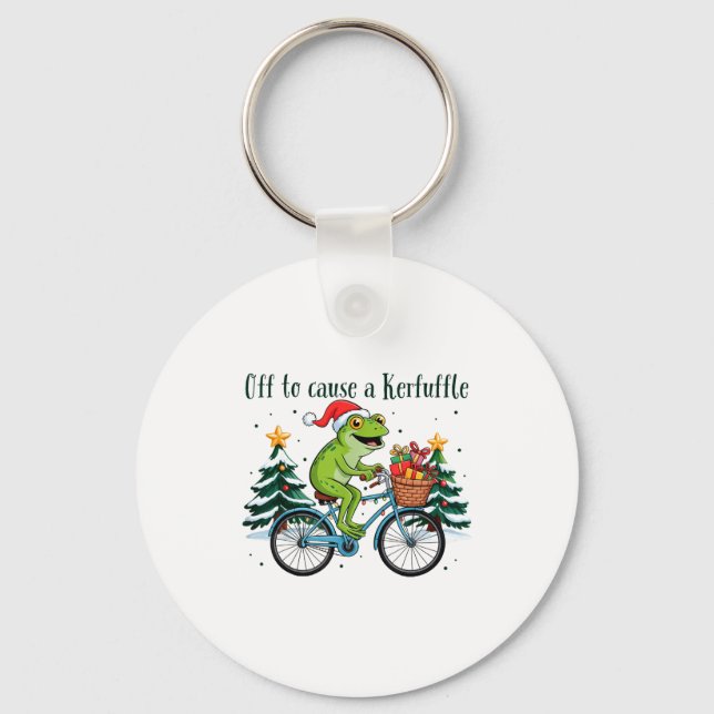 Off To Cause A Kerfuffle Funny Frog Santa Christma Key Ring (Front)