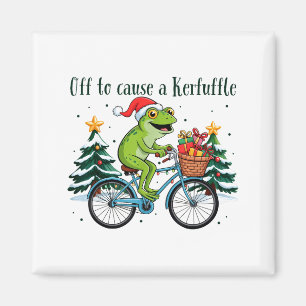 Off To Cause A Kerfuffle Funny Frog Santa Christma Magnet