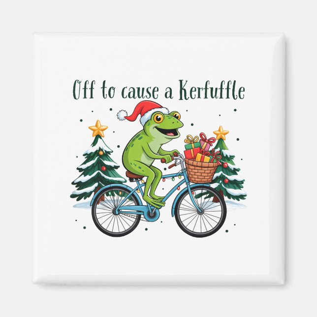 Off To Cause A Kerfuffle Funny Frog Santa Christma Magnet (Front)
