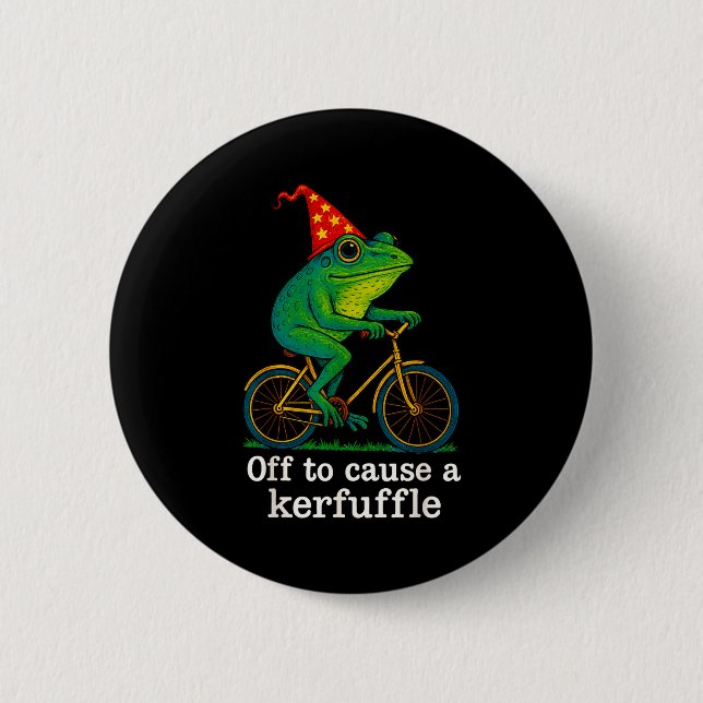 Off To Cause A Kerfuffle Funny Frog Wizard Bicycle 6 Cm Round Badge (Front)