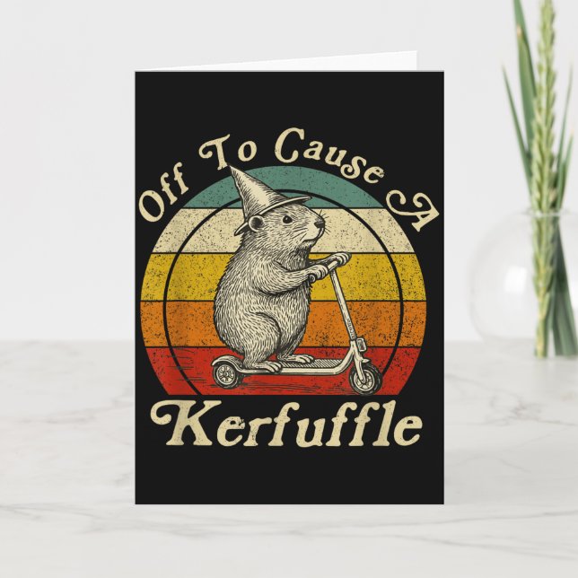 Off To Cause A Kerfuffle Funny Groundhog Riding Sc Card (Front)