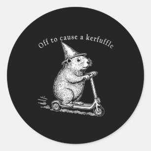 Off To Cause A Kerfuffle, Funny Groundhog Scooter Classic Round Sticker