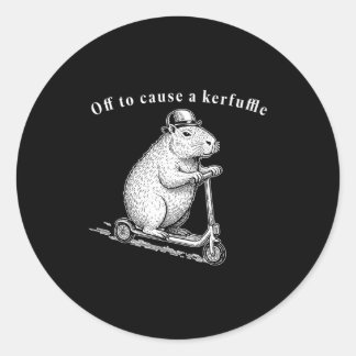 Off To Cause A Kerfuffle, Funny Groundhog Scooter  Classic Round Sticker