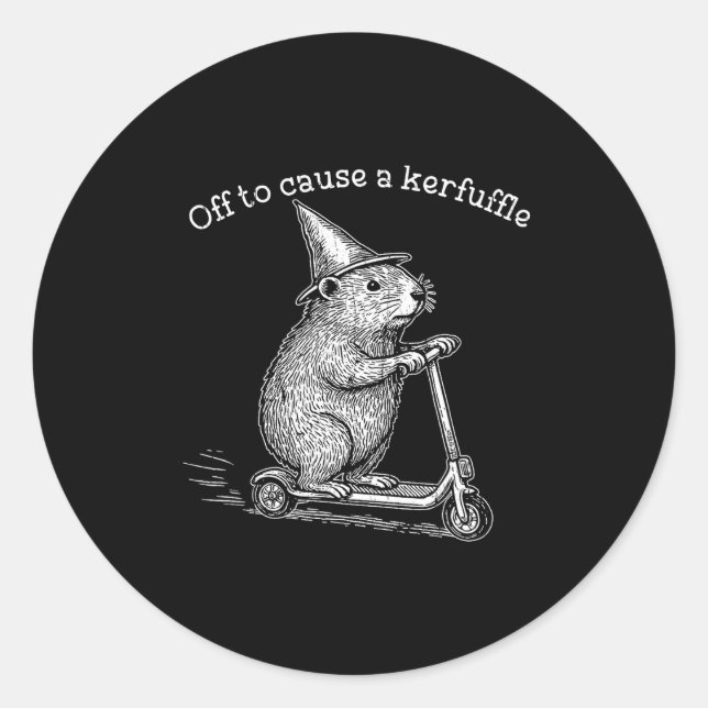 Off To Cause A Kerfuffle, Funny Groundhog Scooter  Classic Round Sticker (Front)
