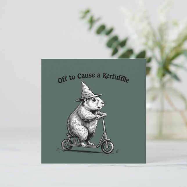 Off To Cause A Kerfuffle Funny Groundhog Scooter  Invitation (Standing Front)